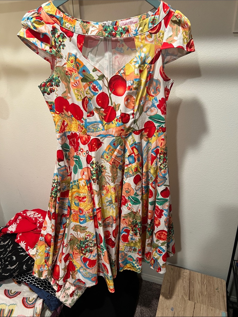 Vintage-Inspired Fruit Print Midi Dress in Multi